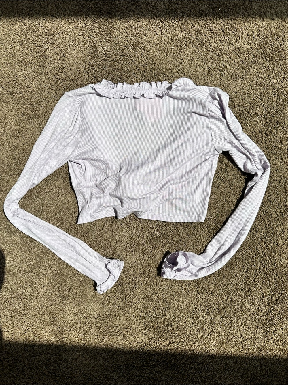 Sugar Thrillz lavendar Ruffle Tie-Front Long Sleeve Crop Top - Picture 4 of 5